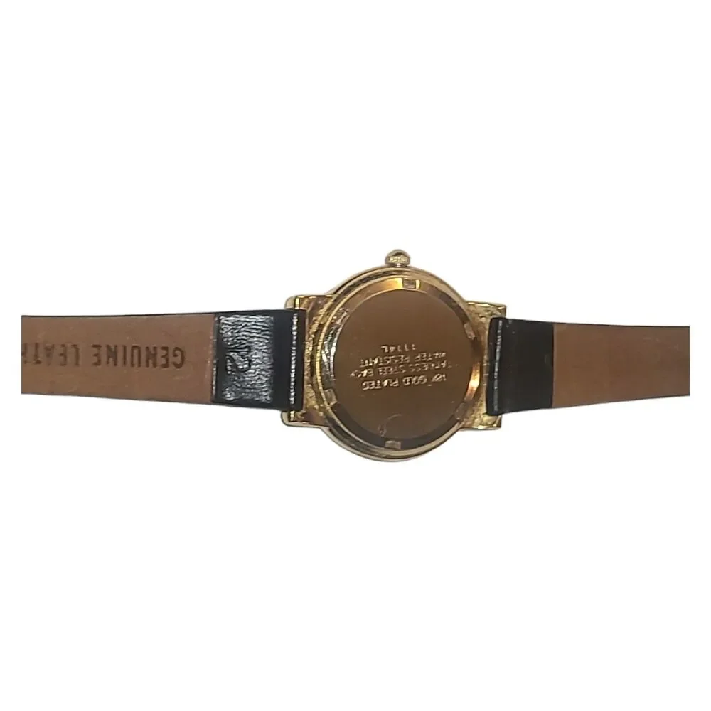 Le Chateau Womens DAIMOND 18k Gold Plated Watch Black Leather *Needs Battery‎